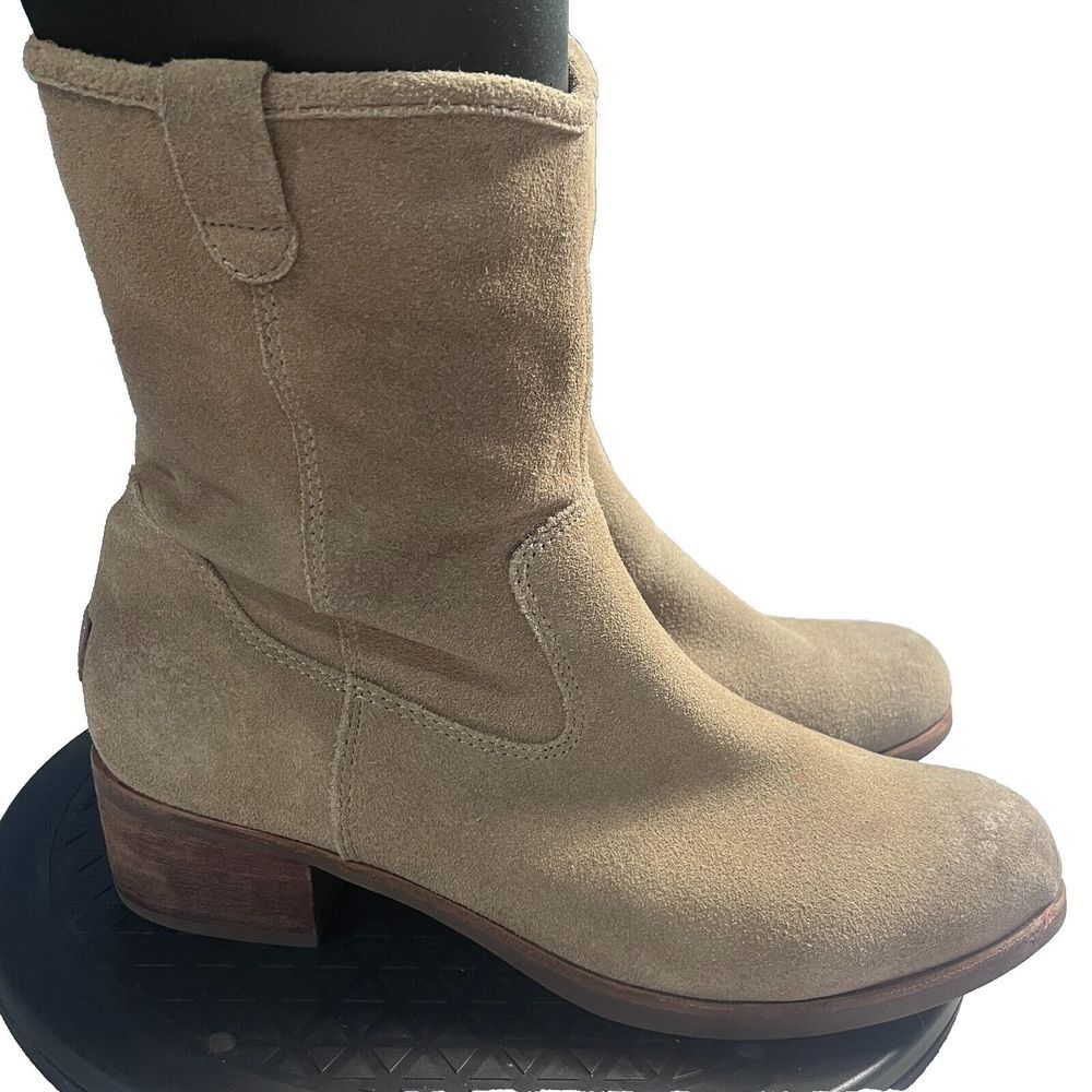 UGG Rioni Womens Suede Boots Slouch Mid-Calf Heel Tan Cowboy Size 9/ 40 1007174